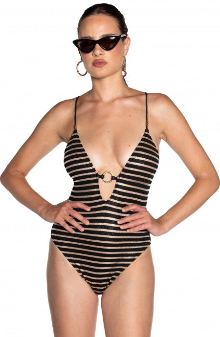 Costume da Bagno Intero NERO Marina Gold Pin-Up Stars