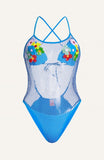 COSTUME INTERO RETE LUREX RICAMO FIORI PAILLETTES POISSON D'AMOUR