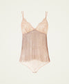 Body in pizzo e tulle con frange Twinset