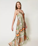 Abito lungo in raso con stampa foulard Twinset