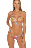 Bikini Triangolo Imbottito Fisso Slip Brasiliana Stampa Floreale Rainbow Paillettes