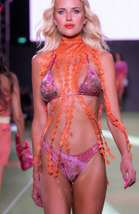 Bikini Triangolo Imbottito Slip Sgambato Palm Paradise Piquet Lurex e Paillettes Pin-Up Stars
