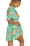 Chemisier Over In Cotone Stampa Happy Tropical Poisson D'Amour